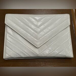 Vintage Yves Saint Laurent Off White Leather Clutch, Second Bag